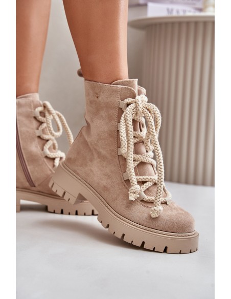 Warm ankle boots made of eco suede with zipper light beige Caellita