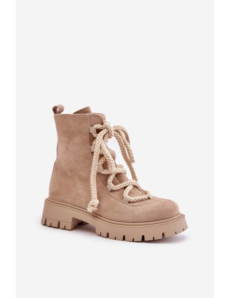 Warm ankle boots made of eco suede with zipper light beige Caellita