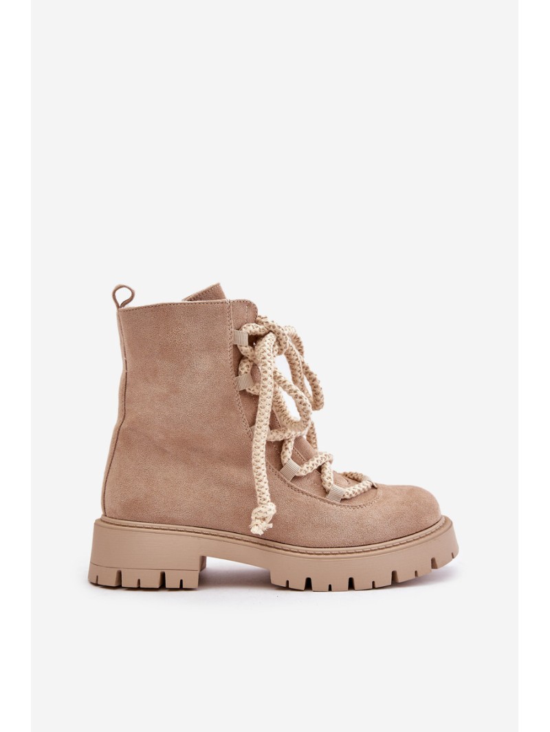 Warm ankle boots made of eco suede with zipper light beige Caellita