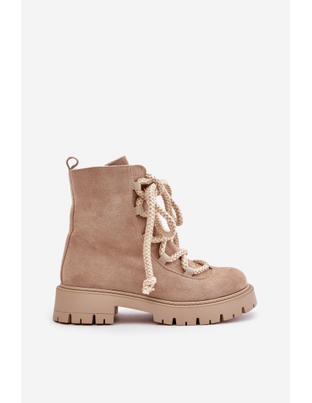 Warm ankle boots made of eco suede with zipper light beige Caellita