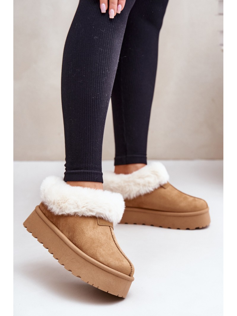 Snow Boots With Low Shaft With Fur On Platform Eco Suede Camel Neathoria