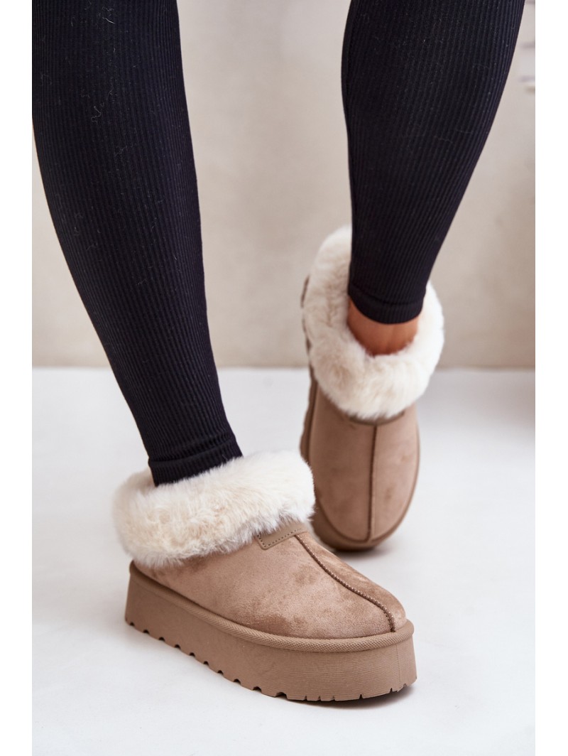 Snow Boots With Low Shaft With Fur On Platform Eco Suede Dark Beige Neathoria