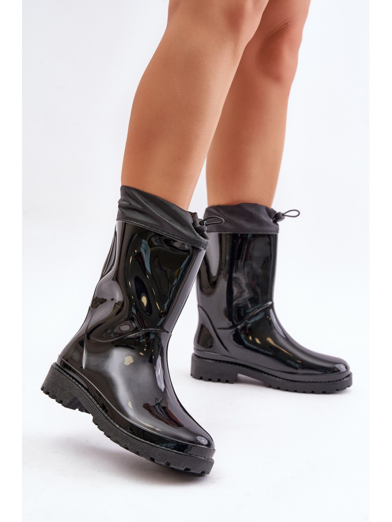 Women's Rain Boots With Drawstring Black Ellatiel