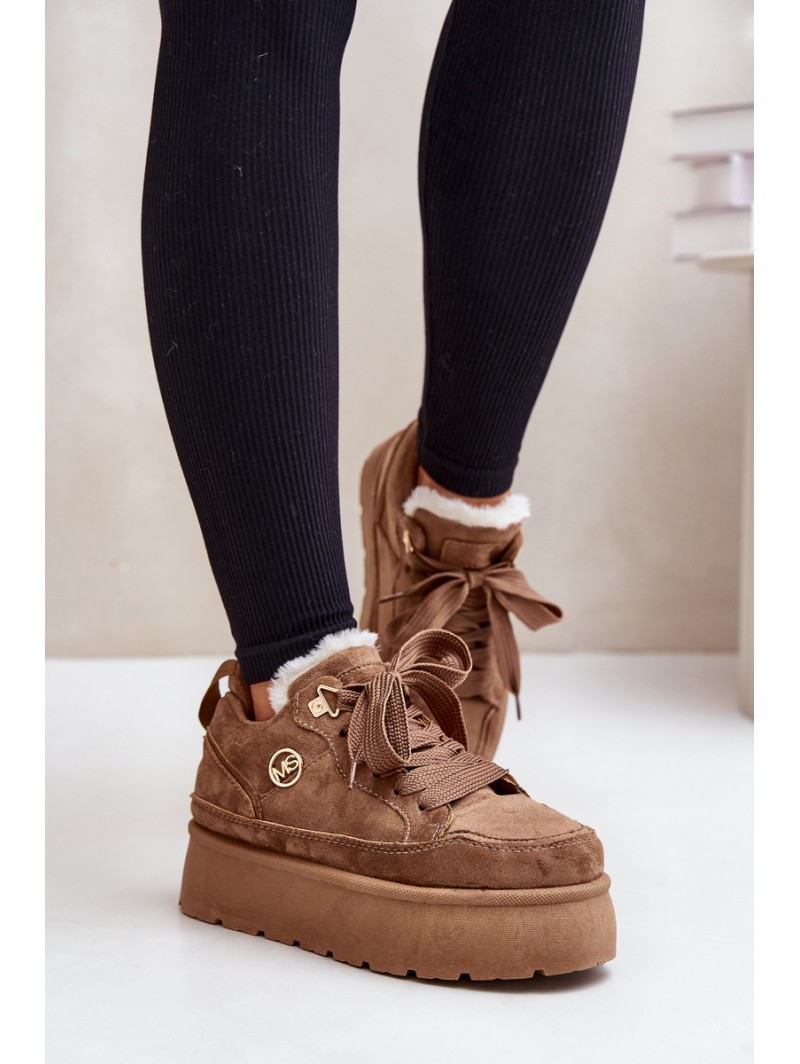 Fleece Lined Women's Platform Sneakers Brown Velarisea