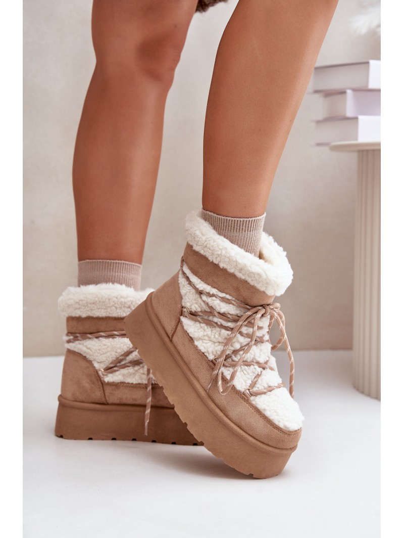 Snow Boots On Platform With Lacing Beige Izathiel