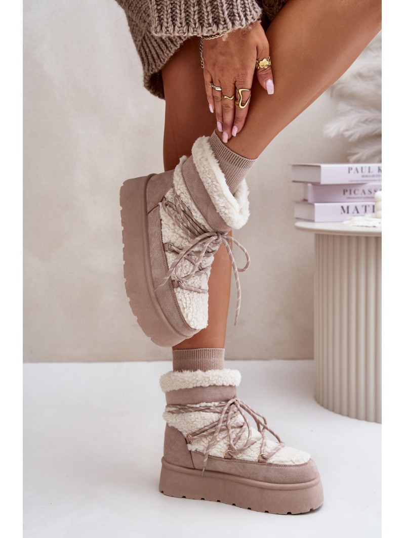 Platform Snow Boots With Lacing Light Beige Izathiel