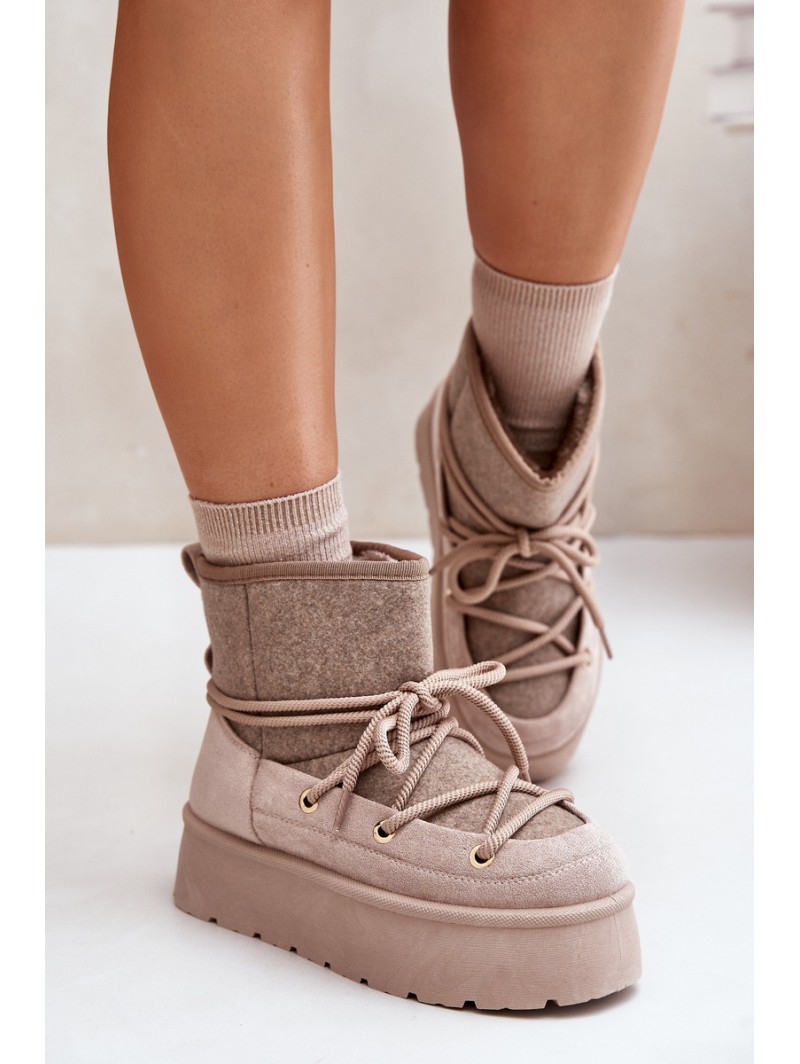 Snow Boots With Lacing On Platform Beige Mavora