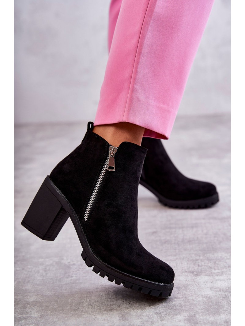 Suede Boots On High Heels With A Zipper Black Sevione