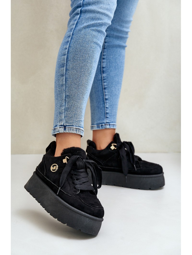 Fleece Lined Women's Platform Sneakers Black Velarisea