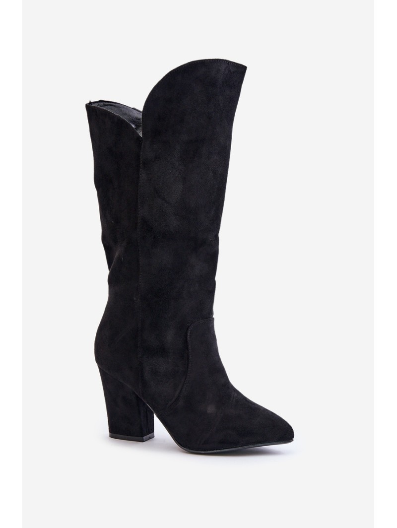 Knee High Heeled Boots Made Of Eco Suede Black Clorira