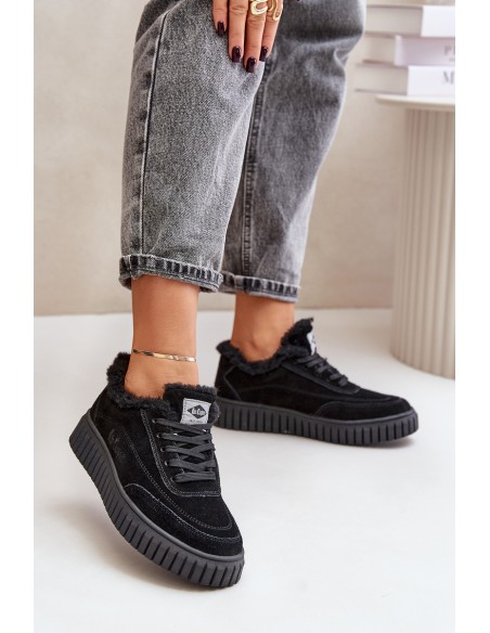 Leather Women's Sneakers Insulated with Fur Black Lee Cooper LCJ-24-01-2973