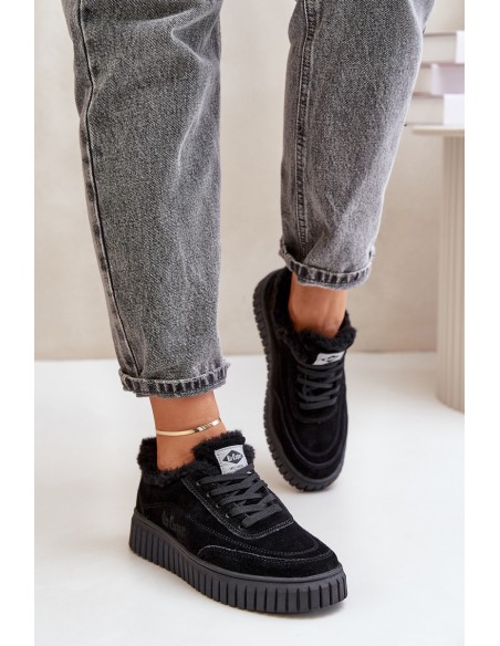 Leather Women's Sneakers Insulated with Fur Black Lee Cooper LCJ-24-01-2973