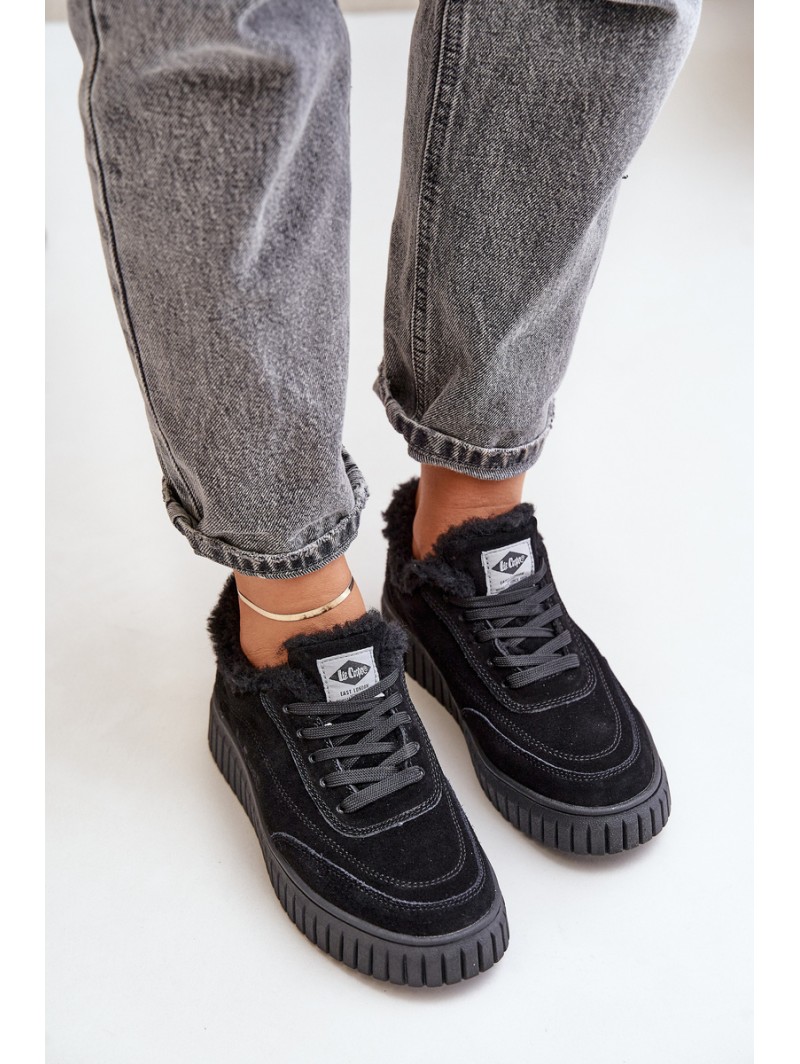 Leather Women's Sneakers Insulated with Fur Black Lee Cooper LCJ-24-01-2973