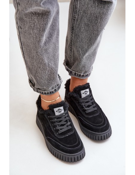 Leather Women's Sneakers Insulated with Fur Black Lee Cooper LCJ-24-01-2973