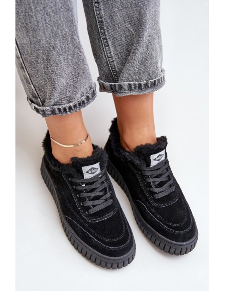 Leather Women's Sneakers Insulated with Fur Black Lee Cooper LCJ-24-01-2973