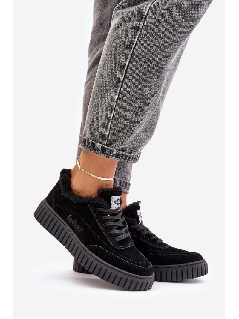 Leather Women's Sneakers Insulated with Fur Black Lee Cooper LCJ-24-01-2973