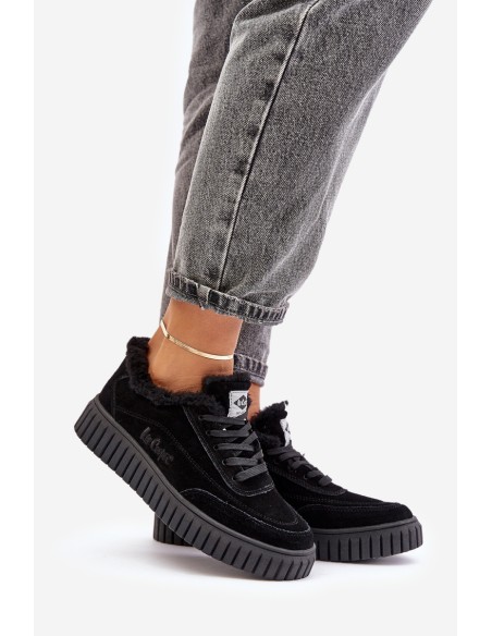 Leather Women's Sneakers Insulated with Fur Black Lee Cooper LCJ-24-01-2973
