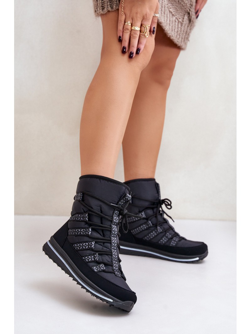 Women's Lace-up Snow Boots Progress PROGJ-22-134 Black