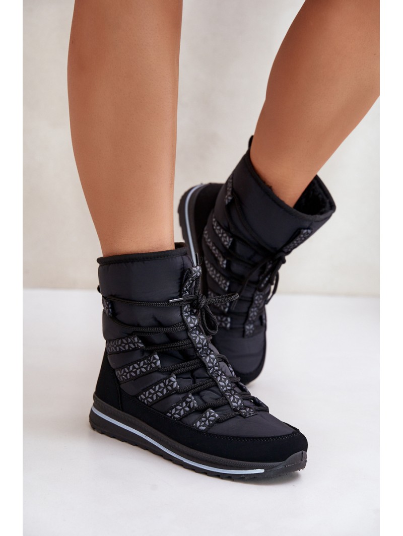 Women's Lace-up Snow Boots Progress PROGJ-22-134 Black