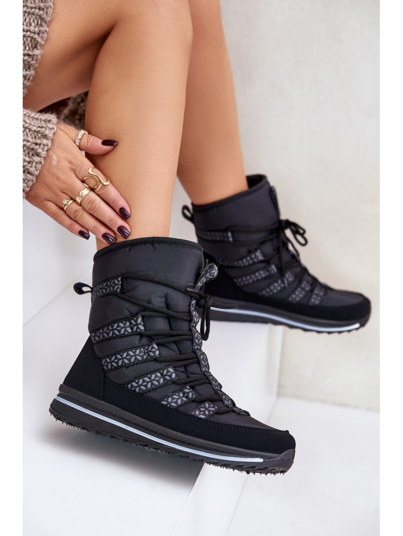 Women's Lace-up Snow Boots Progress PROGJ-22-134 Black