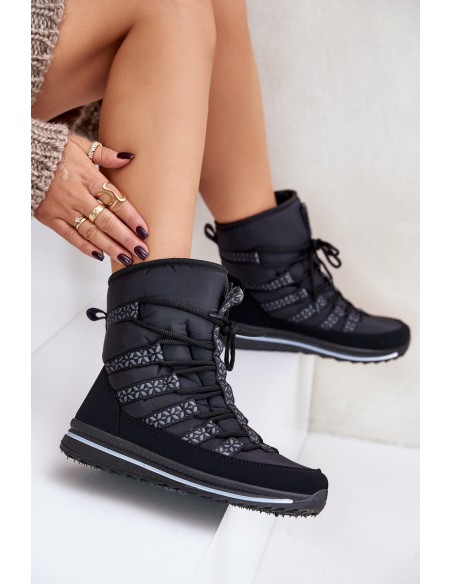 Women's Lace-up Snow Boots Progress PROGJ-22-134 Black