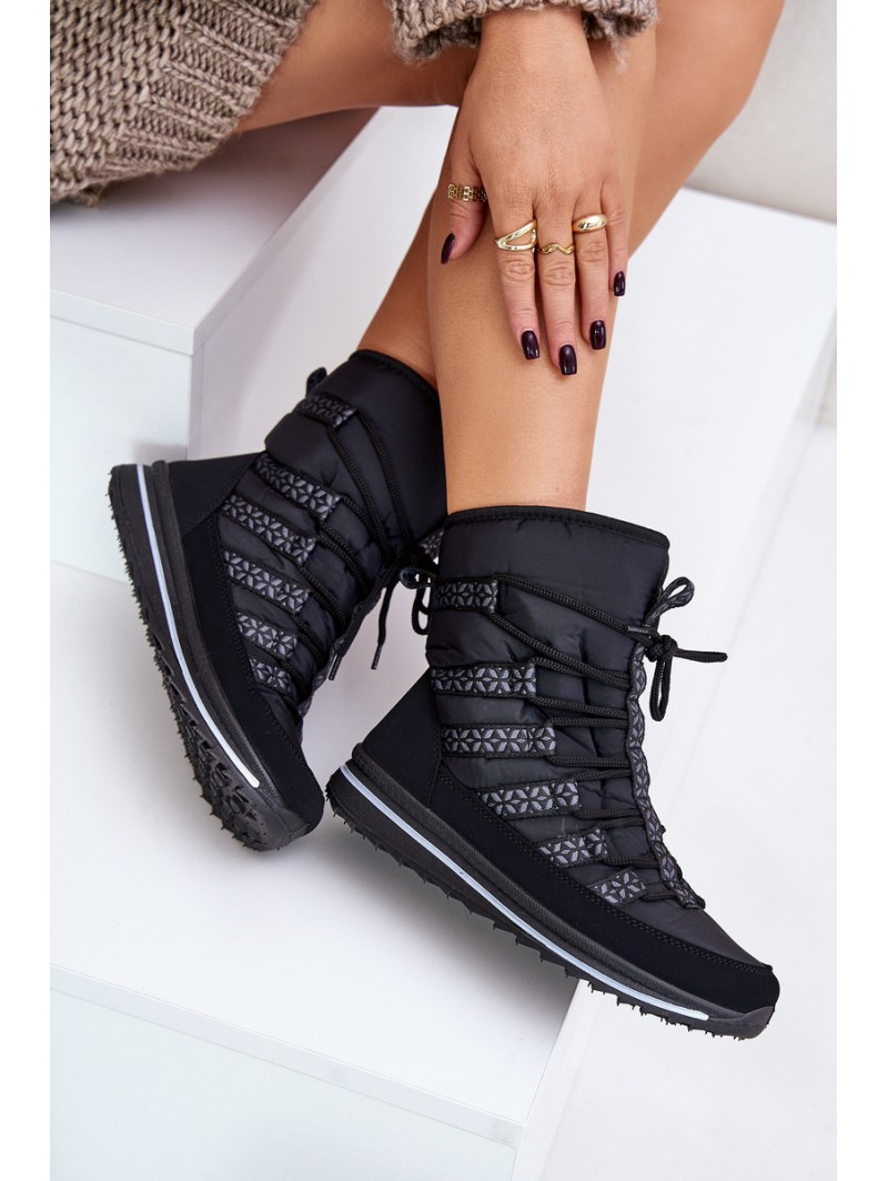 Women's Lace-up Snow Boots Progress PROGJ-22-134 Black