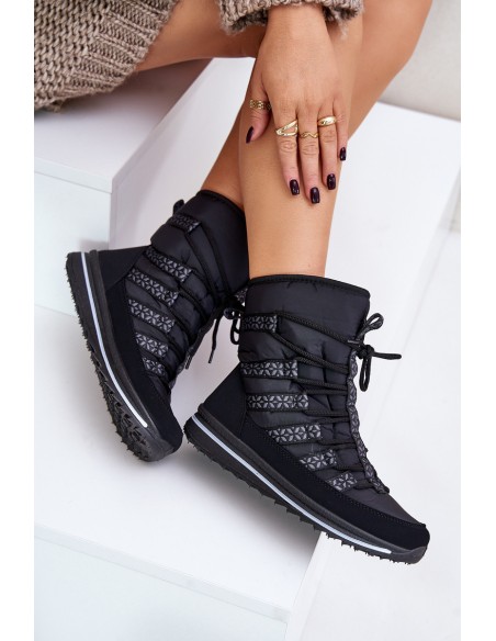 Women's Lace-up Snow Boots Progress PROGJ-22-134 Black