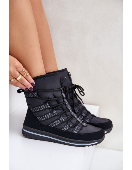 Women's Lace-up Snow Boots Progress PROGJ-22-134 Black