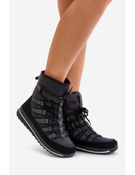 Women's Lace-up Snow Boots Progress PROGJ-22-134 Black