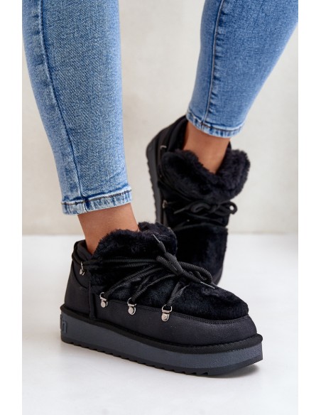 Low Snow Boots On Platform With Fur D.Franklin Black DFSH370011