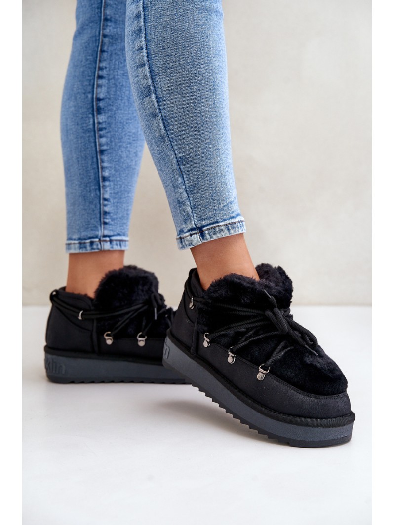 Low Snow Boots On Platform With Fur D.Franklin Black DFSH370011