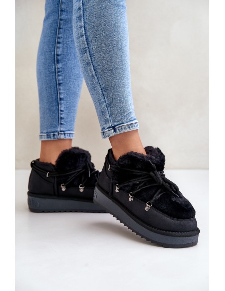 Low Snow Boots On Platform With Fur D.Franklin Black DFSH370011