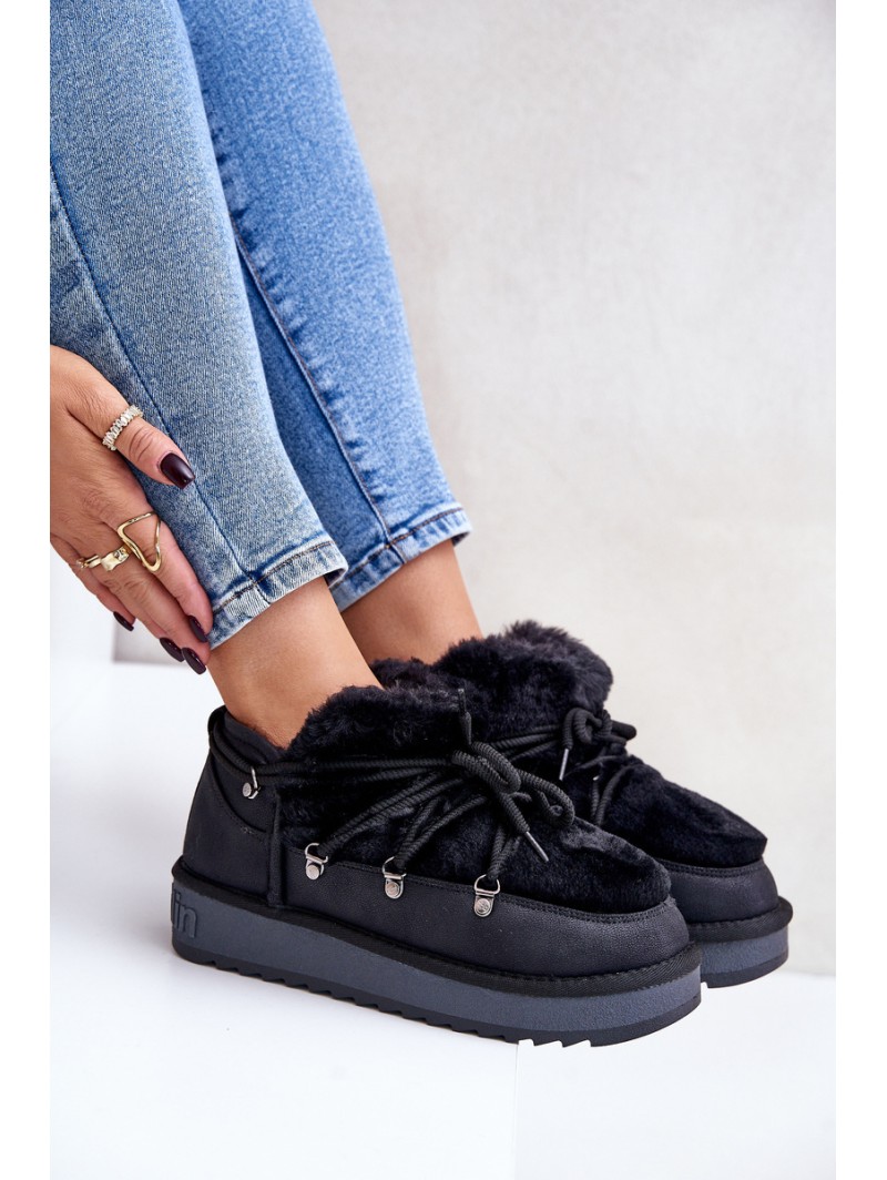 Low Snow Boots On Platform With Fur D.Franklin Black DFSH370011