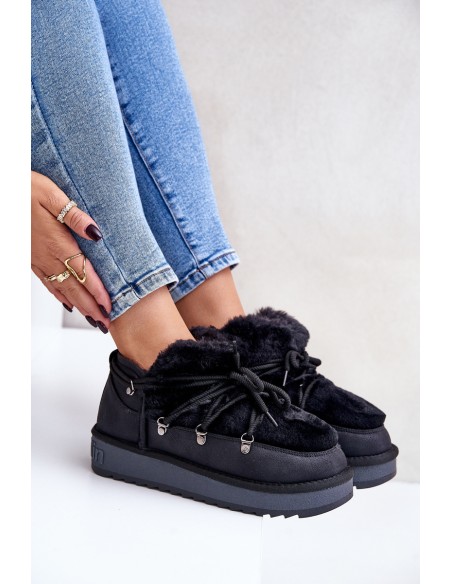 Low Snow Boots On Platform With Fur D.Franklin Black DFSH370011