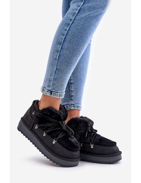 Low Snow Boots On Platform With Fur D.Franklin Black DFSH370011