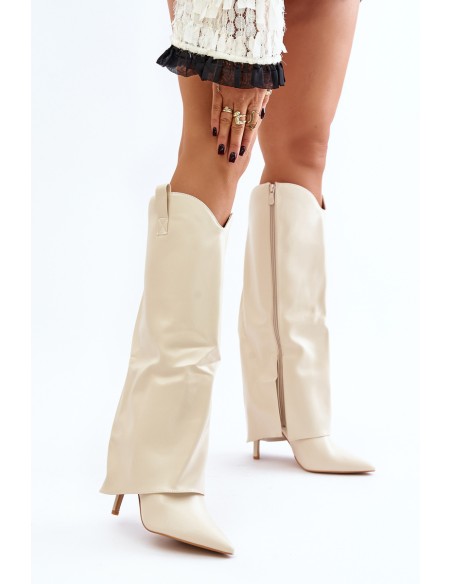 Stiletto Boots With Turned Shaft Light Beige Bellinna