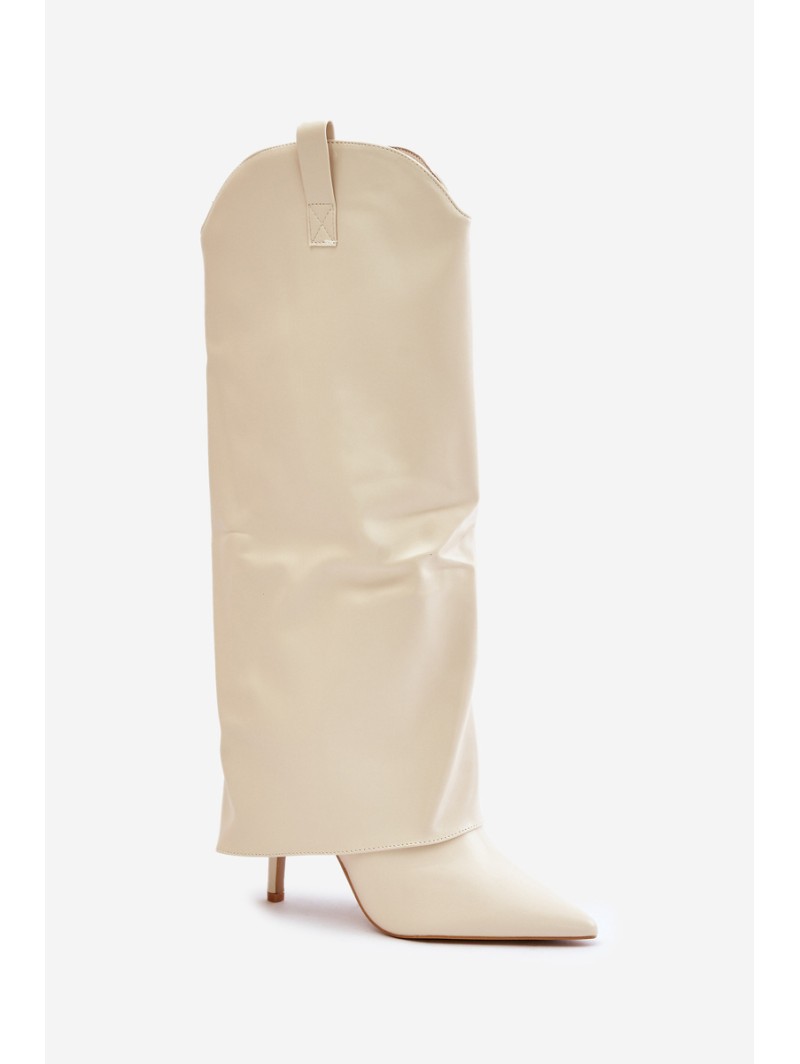 Stiletto Boots With Turned Shaft Light Beige Bellinna