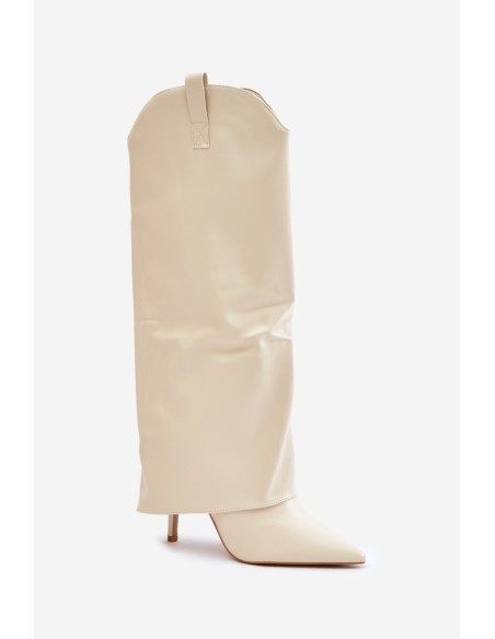 Stiletto Boots With Turned Shaft Light Beige Bellinna