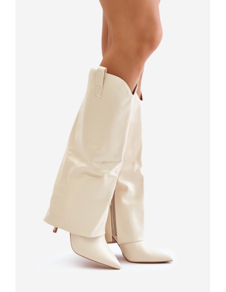 Stiletto Boots With Turned Shaft Light Beige Bellinna