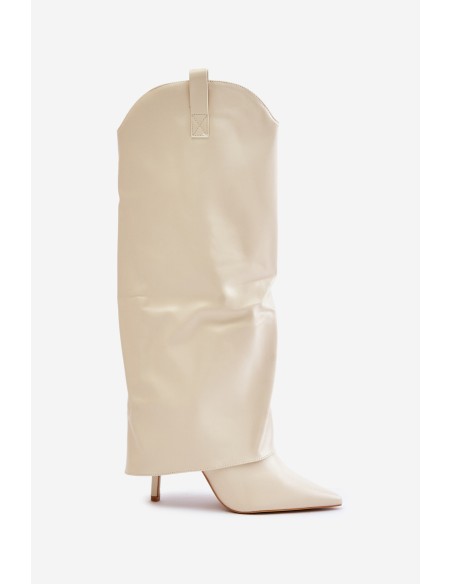 Stiletto Boots With Turned Shaft Light Beige Bellinna