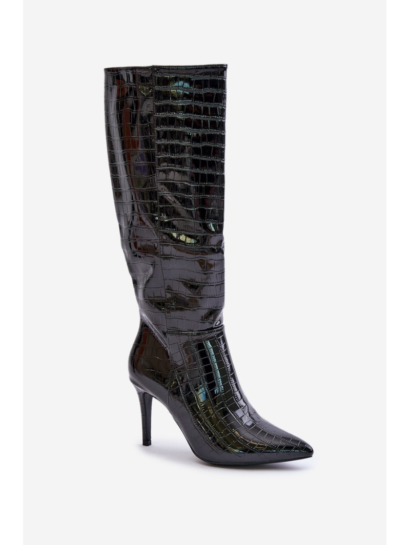 Stiletto Boots With Embossing Black Reanwenna