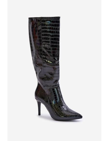 Stiletto Boots With Embossing Black Reanwenna