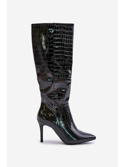 Stiletto Boots With Embossing Black Reanwenna 2