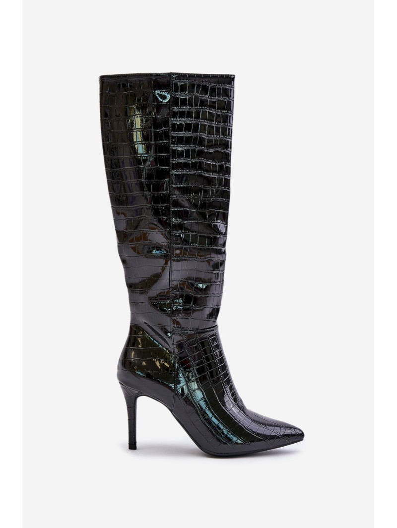 Stiletto Boots With Embossing Black Reanwenna