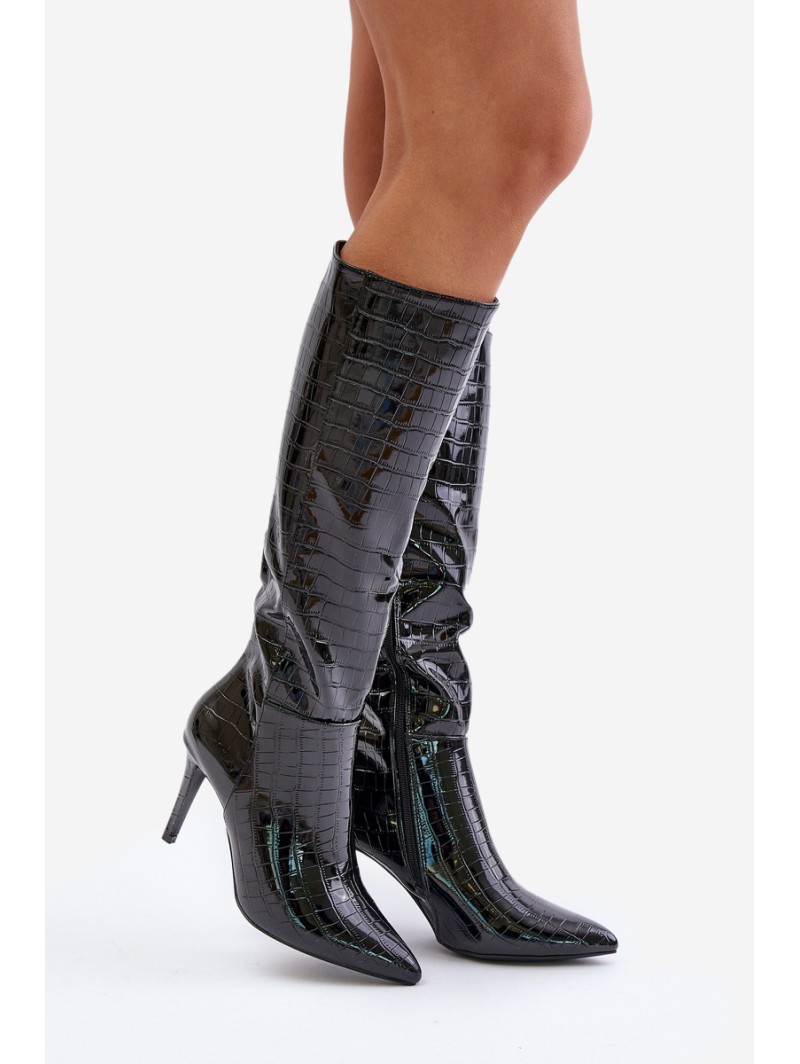 Stiletto Boots With Embossing Black Reanwenna