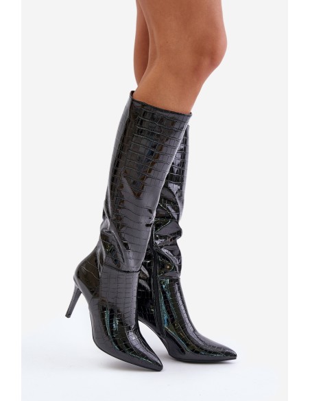 Stiletto Boots With Embossing Black Reanwenna