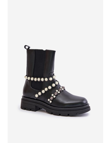Women's Chelsea Boots With Decorative Straps Black Sintitia