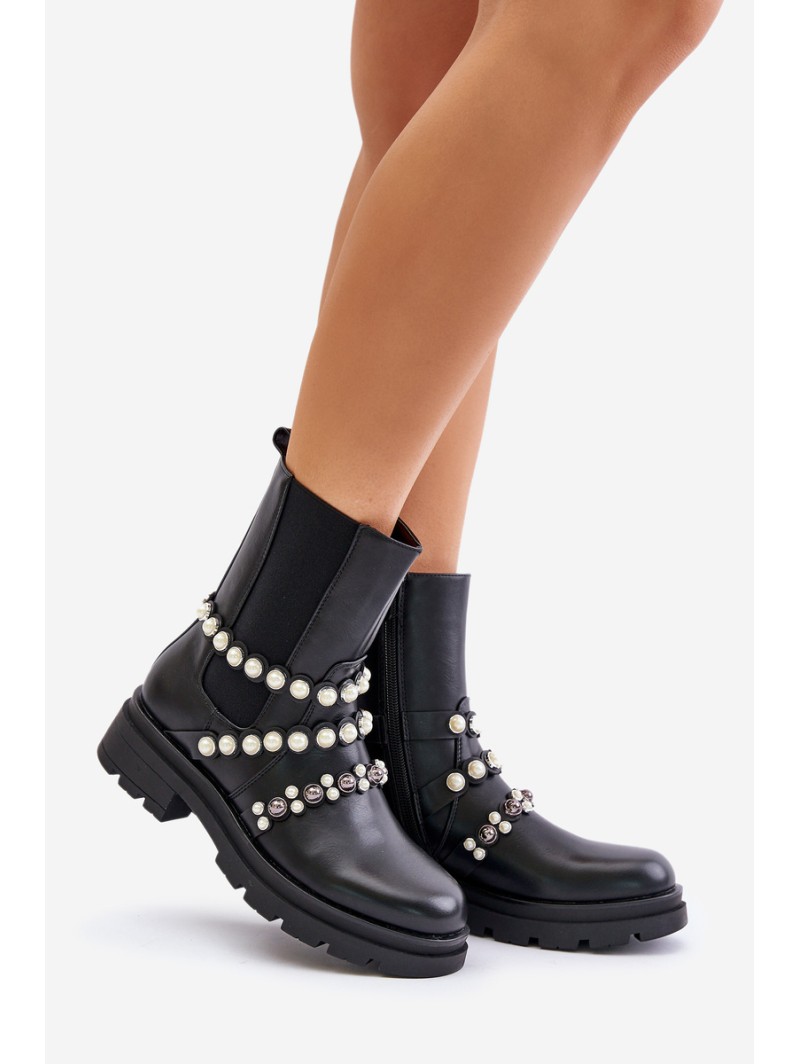 Women's Chelsea Boots With Decorative Straps Black Sintitia