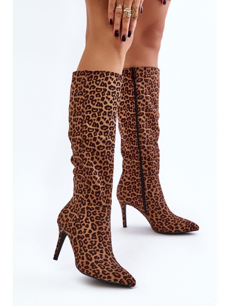 Stiletto Boots With Leopard Print Brown Reanwenna