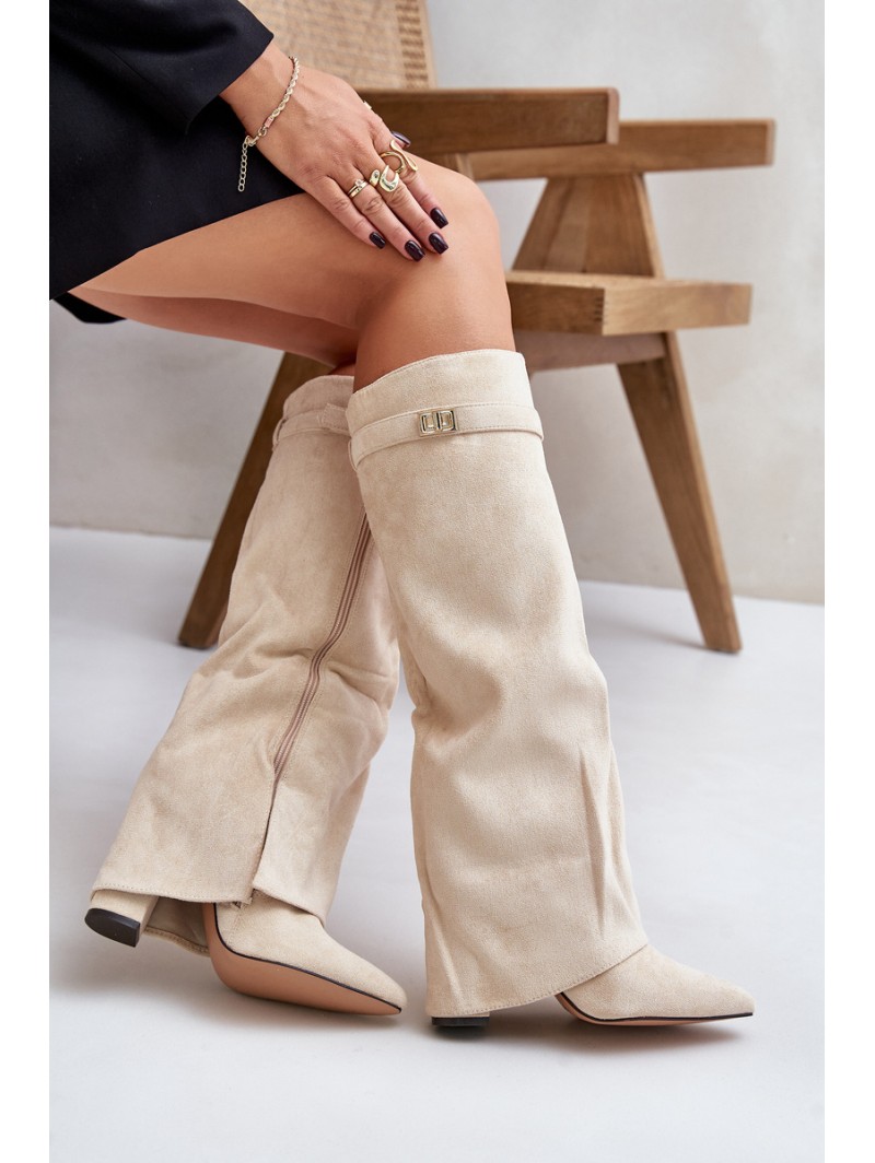 Heeled Boots With Folded Shaft Insulated Light Beige Urelli